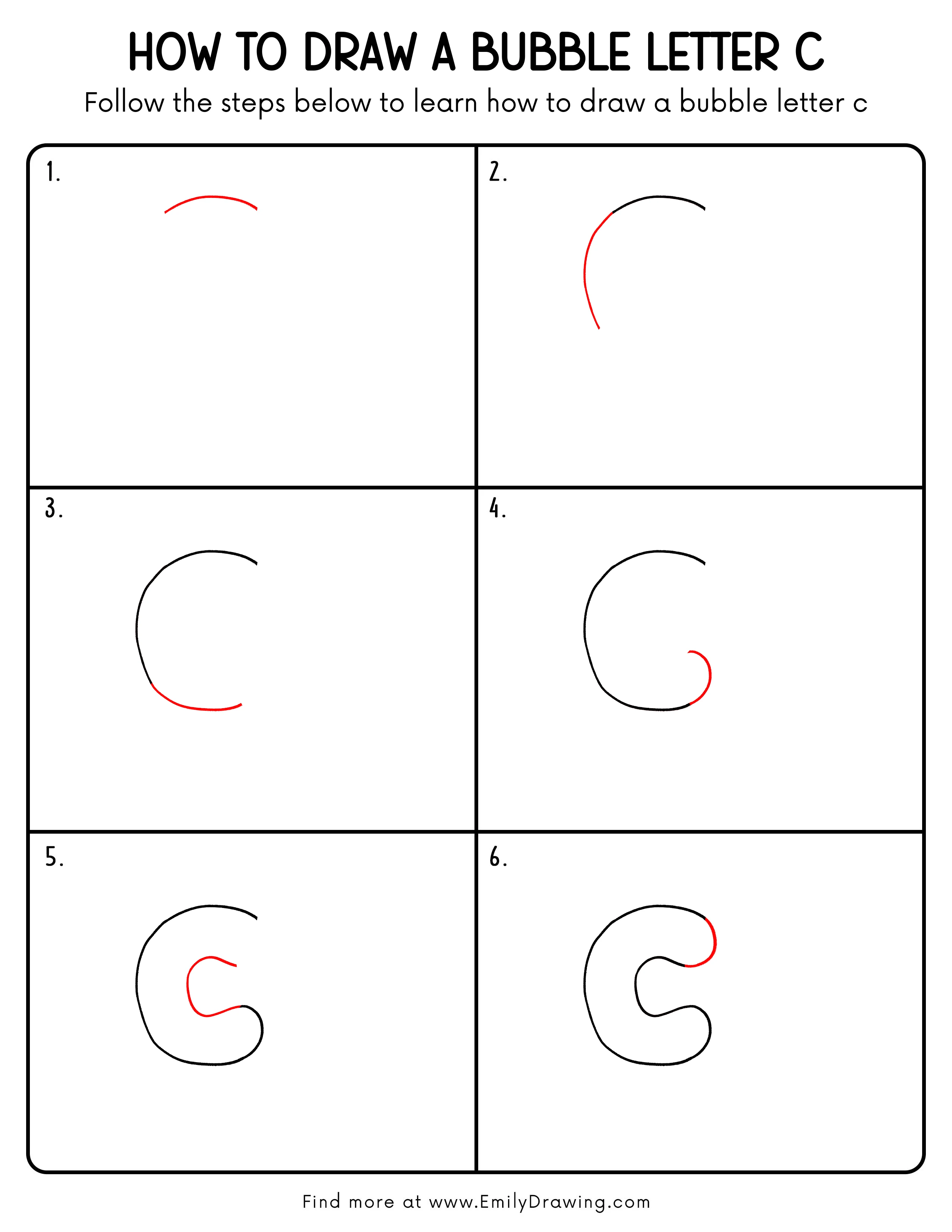 Printable Bubble Letter C Drawing Guide